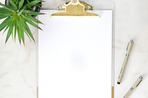 Gold Clipboard & Pens Mockup