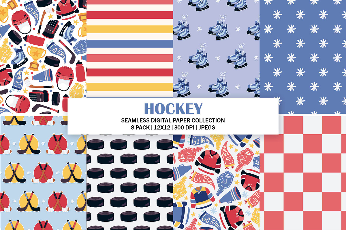 Ice Hockey Digital Seamless Patterns, a Pattern Graphic by Alanna Messina Design Co (Photo 1 of 8)