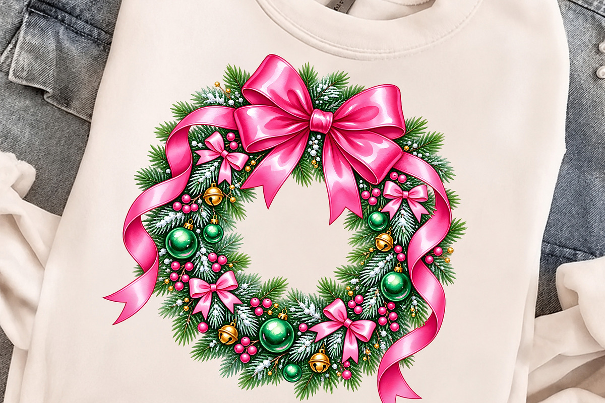 Pink Coquette Christmas Wreath PNG, an Object Graphic by Zahyl Studio (Photo 4 of 7)