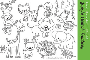 Jungle Animal Outlines Vector EPS