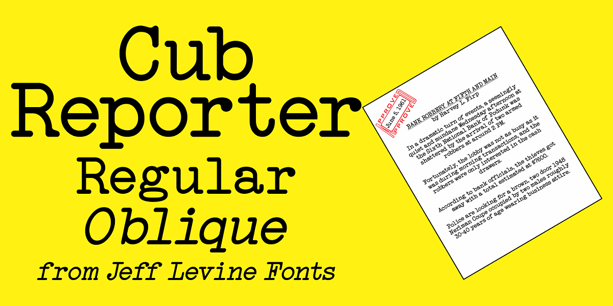 Cub Reporter JNL, a Font by Jeff Levine Fonts (Photo 1 of 5)