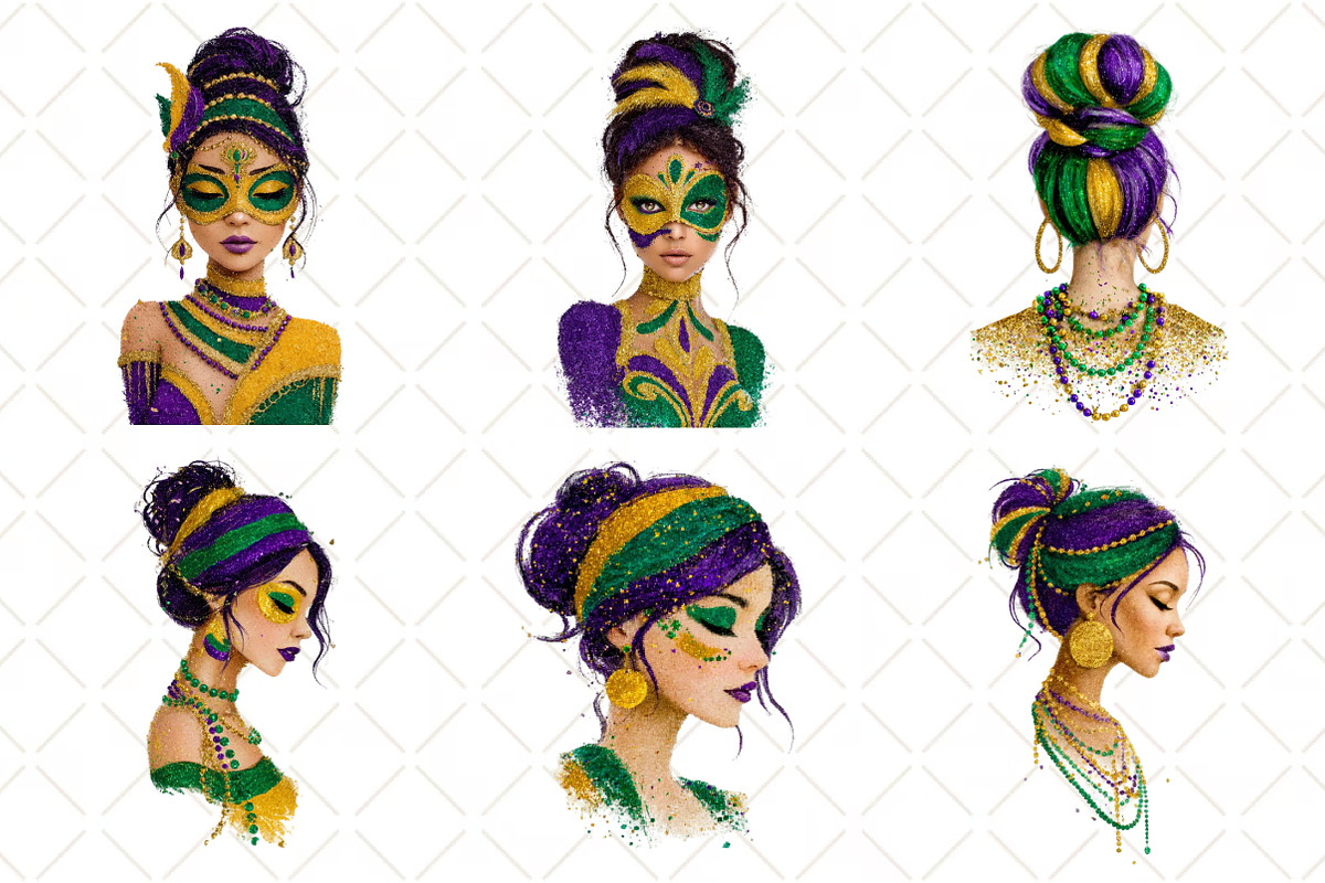 Mardi Gras Mama Messy Bun PNG, an Illustration by Black Bird Studio (Photo 3 of 6)