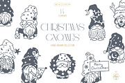 CHRISTMAS GNOMES LINE ART, a Seasonal Illustration by Kate Art (Thumbnail 1 of 6)