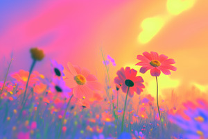 A vibrant field of flowers in various colors, illuminated by a soft, dreamy lig, an Arts & Entertainment Photo by Textures & Backgrounds