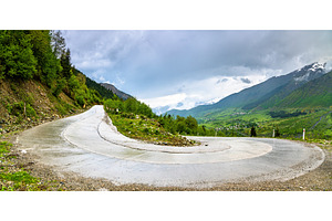 Hairpin turn on the road from Mestia, a Nature Photo by Leonid Andronov