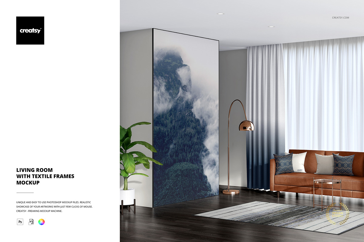 Living Room Textile Frames Mockup, a Household Mockup by creatsy5
