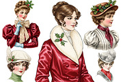 Victorian Christmas Ladies Clipart, an Illustration by DreamArtGraphic (Thumbnail 4 of 5)