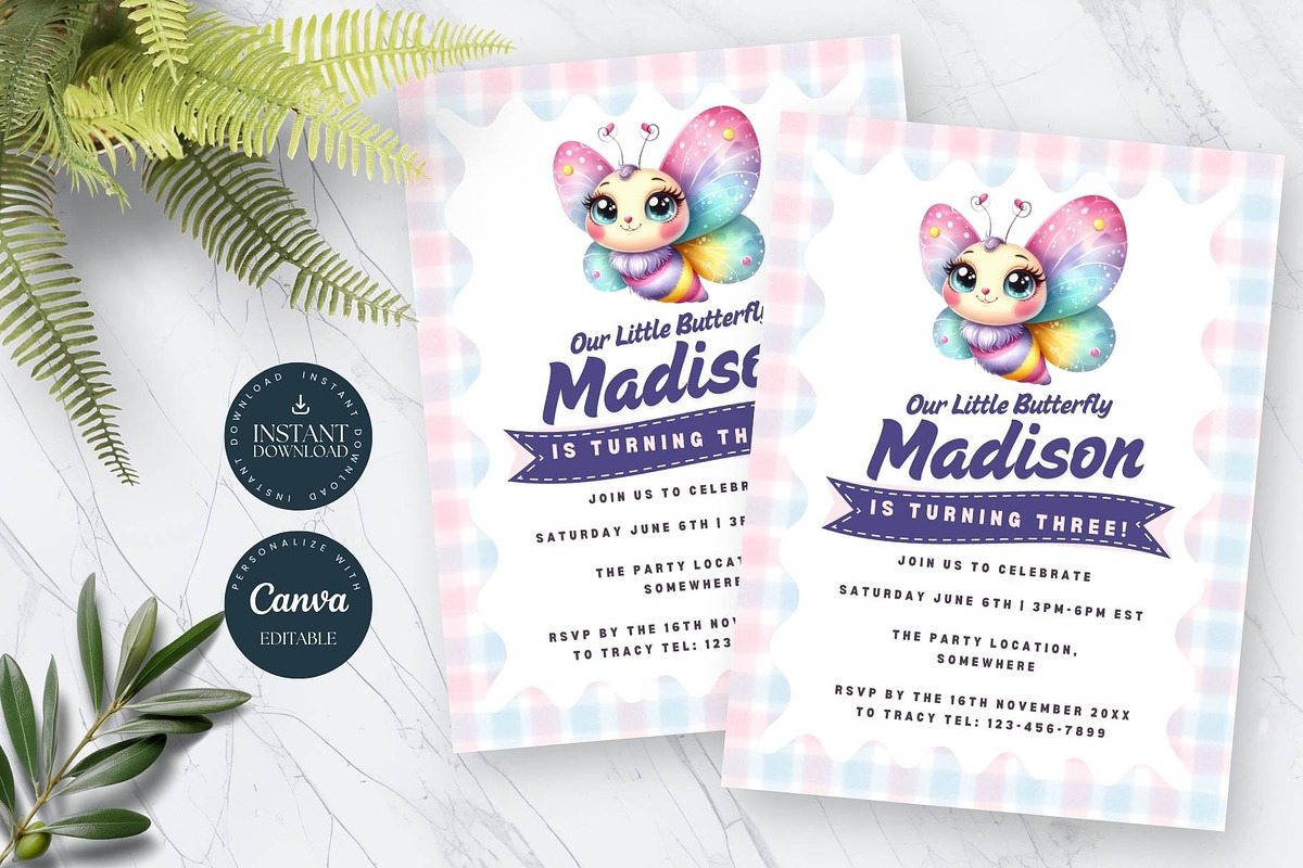 Cute Butterfly Birthday Invitation, an Invitation Template by Tracia Creative (Photo 4 of 6)