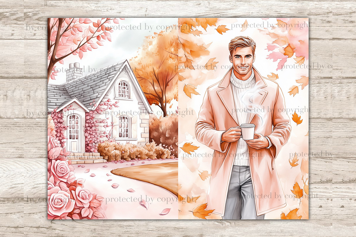 Pink Autumn Junk Journal Pages, a Seasonal Illustration by GlamArtZhanna (Photo 9 of 10)