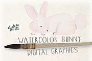 Watercolor Bunny Digital Graphics, an Animal Illustration by WeLivedHappilyEverAfter (Thumbnail 3 of 4)