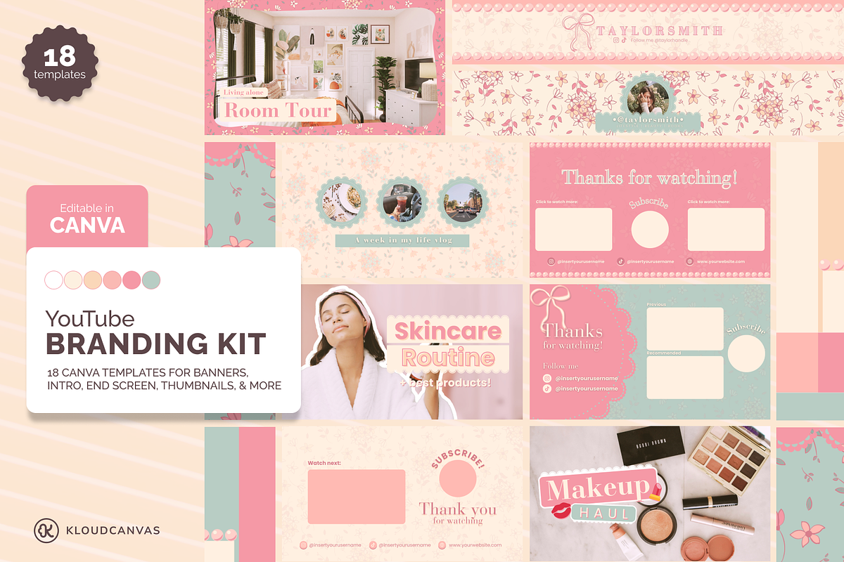 YouTube Branding Kit - Pink Coquette, a Social Media Template by KloudCanvas (Photo 1 of 8)