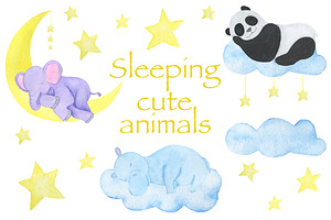 Sleeping Animals Watercolor Pattern