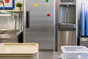 School kitchen interior with stainle, a Photo by Dvoevnore photos