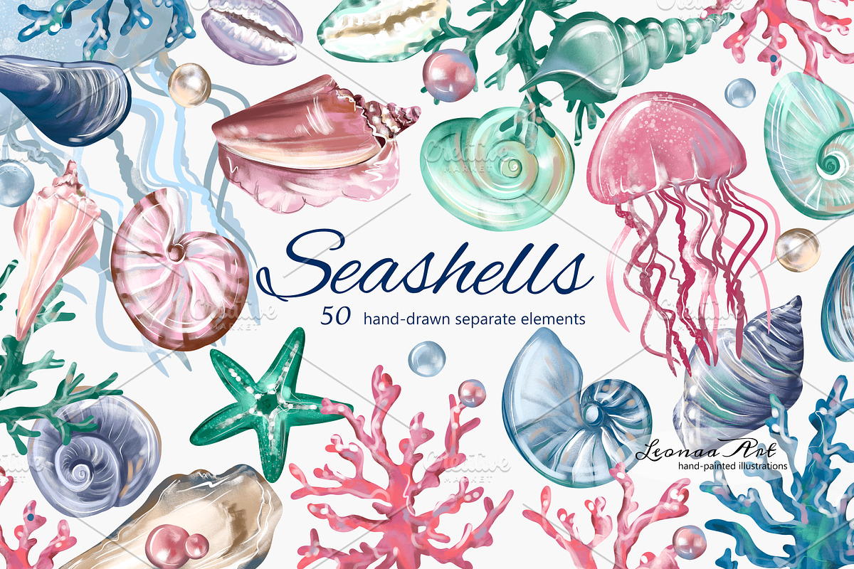 Seashells Clipart Collection, a Seasonal Illustration by Leonaa art (Photo 1 of 9)