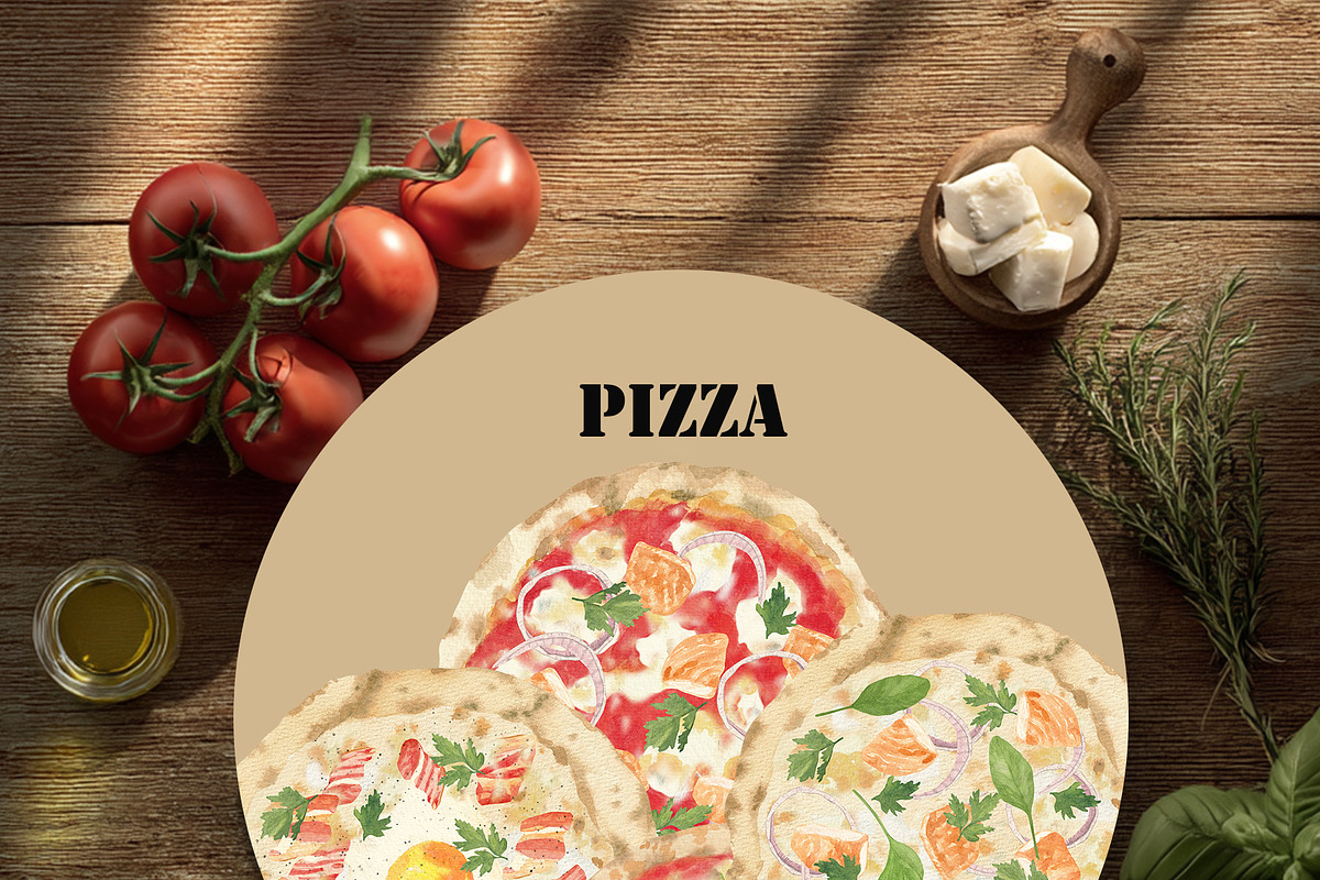 Rustic Italian Pizza Recipe Set, a Food Illustration by Sunshine Art (Photo 5 of 10)