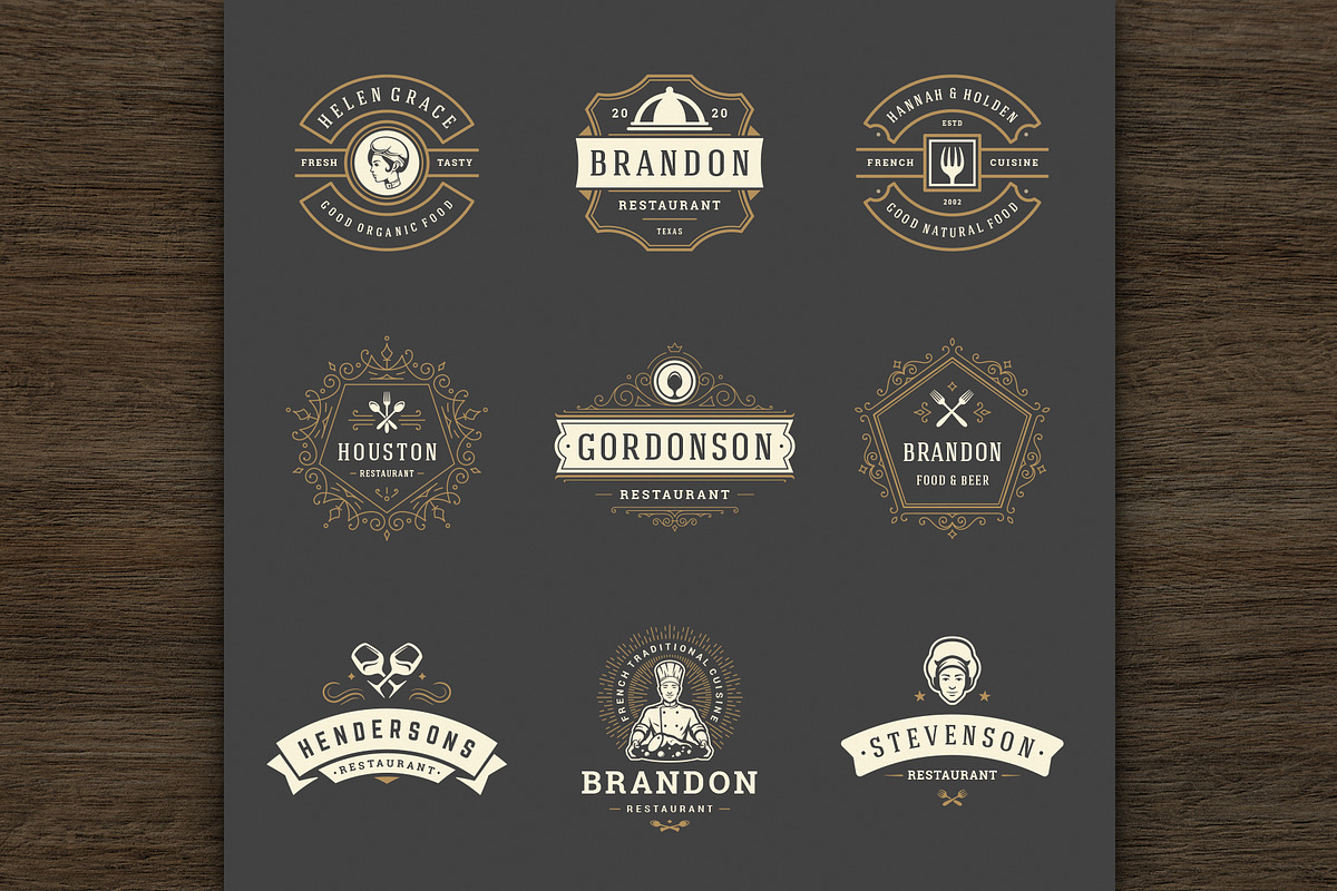 36 Restaurant Logos and Badges, a Branding & Logo Template by Vasya Kobelev (Photo 13 of 18)