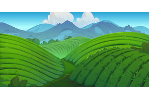 Tea plantation green fields, an Illustration by Vector Tradition