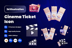 Cinema Ticket 3d Illustration Icon