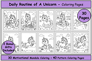 Unicorn Daily Routine Coloring Pages, an Animal Illustration by Lamia Emad (Thumbnail 1 of 5)