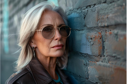 Stylish senior woman leaning against, a Person Photo by Ylivdesign