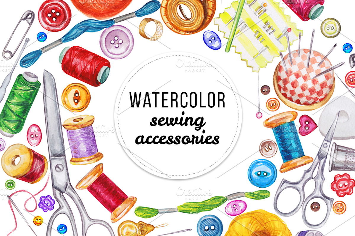 Watercolor sewing acsessories, an Illustration by Lina's store (Photo 1 of 4)
