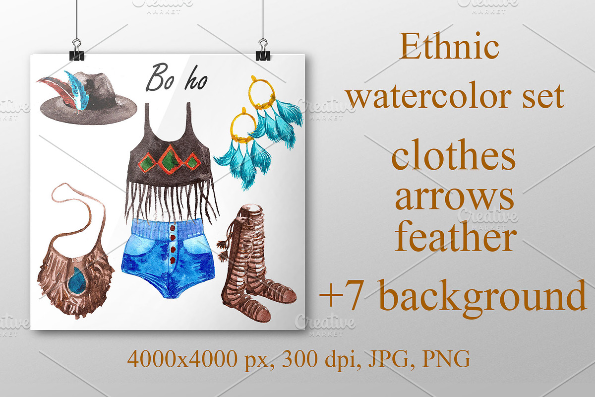 Ethnic watercolor set.Bo-Ho., a Decorative Illustration by moto_cat (Photo 1 of 5)