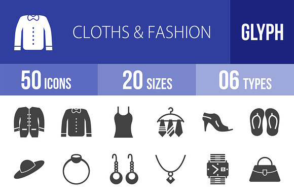 50 Clothes & Fashion Glyph Icons preview 4