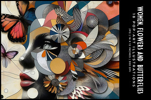 Women, Flowers and Butterflies, a Decorative Illustration by Digital Art Creations