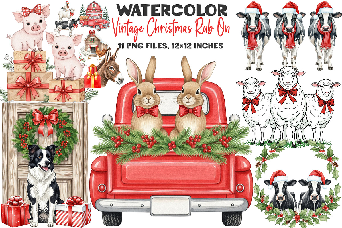 Vintage Christmas Rub On Clipart, an Illustration by DreamArtGraphic (Photo 1 of 5)