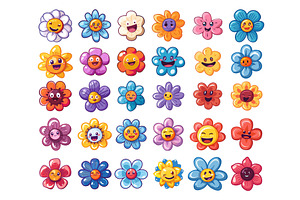 Groovy Flower Cartoon Vector Set