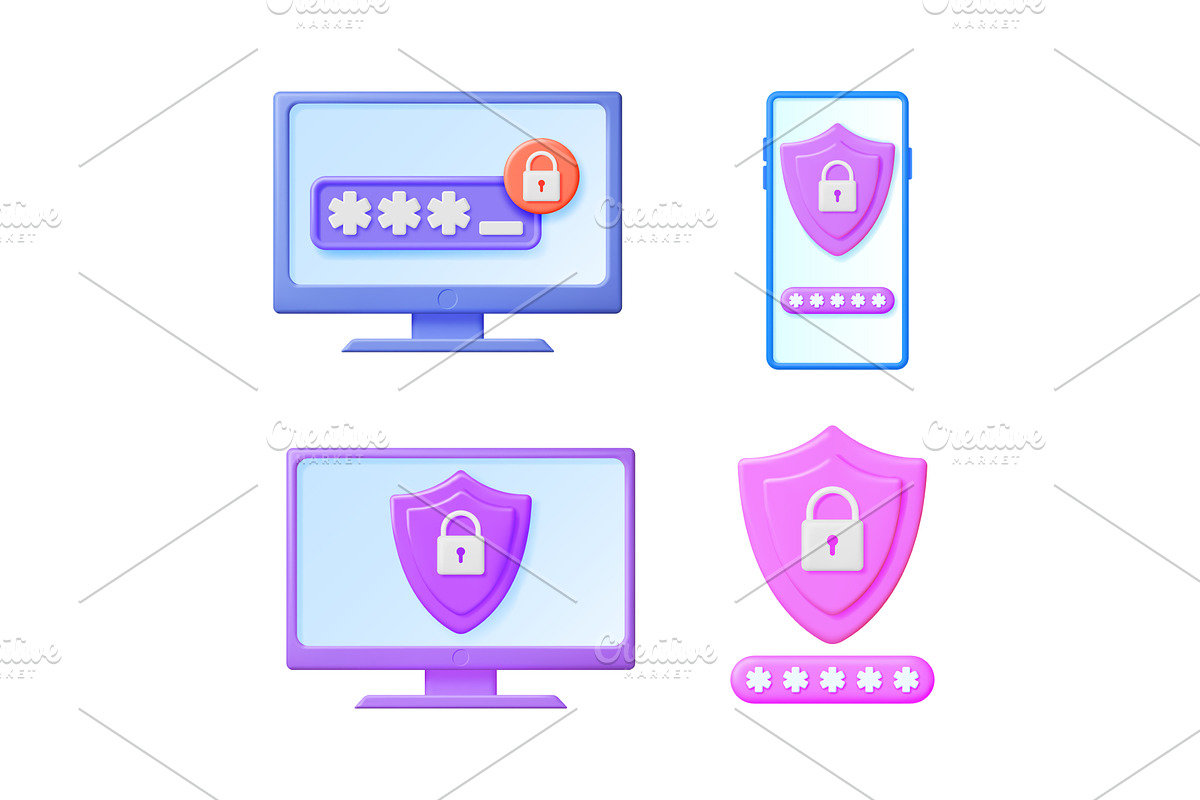 3d vector render set showing secure, a Technology Illustration by Abscent