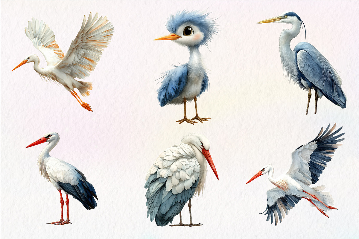 White Stork Clipart, Heron Clipart, an Illustration by CreationArt (Photo 4 of 9)