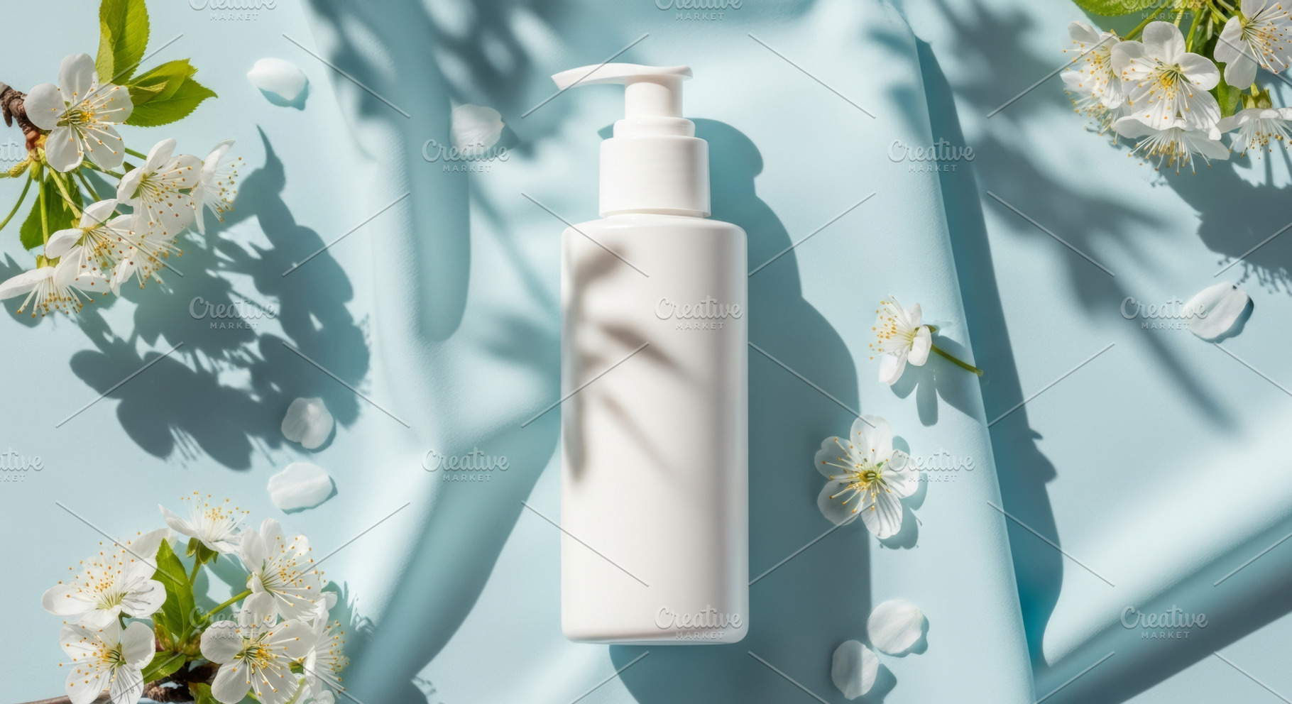 White pump bottle with cherry blosso, a Beauty & Fashion Photo by professorinc