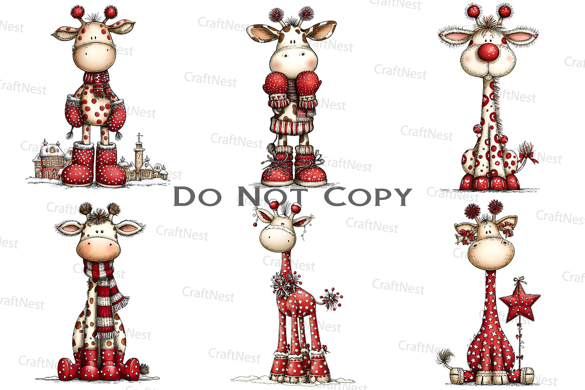 Whimsical Christmas Giraffe Clipart, an Illustration by Craft Nest (Photo 7 of 8)