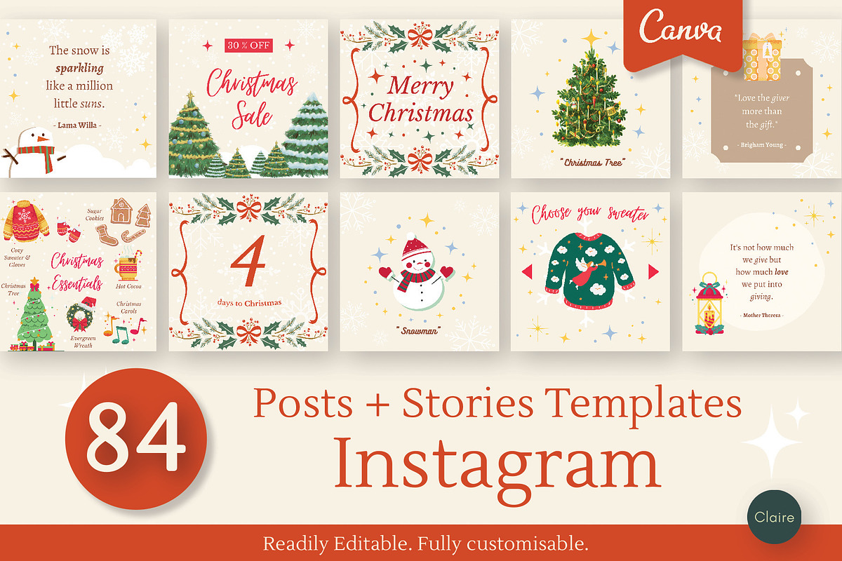 84 Christmas Instagram Creator Kit, a Social Media Template by Clairee Design Studio (Photo 1 of 7)