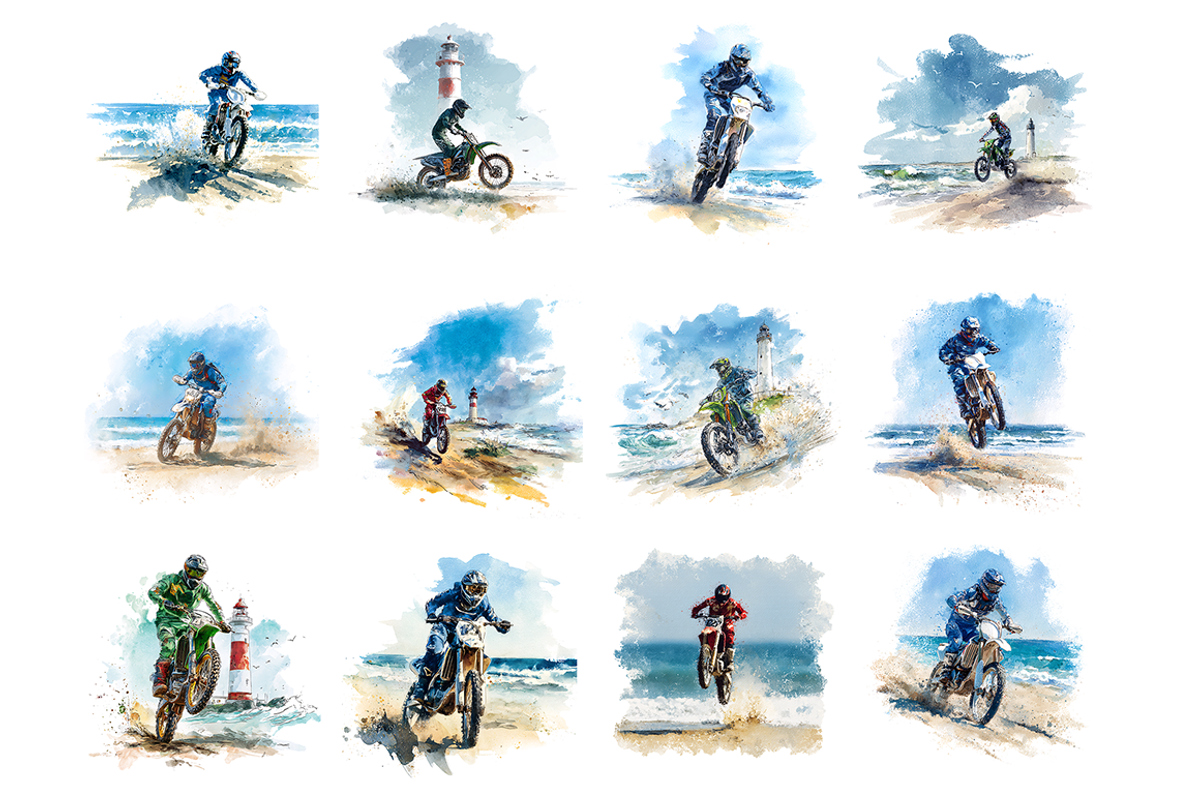 Watercolor Beach Motocross Clipart, a Decorative Illustration by stickermadness (Photo 4 of 5)