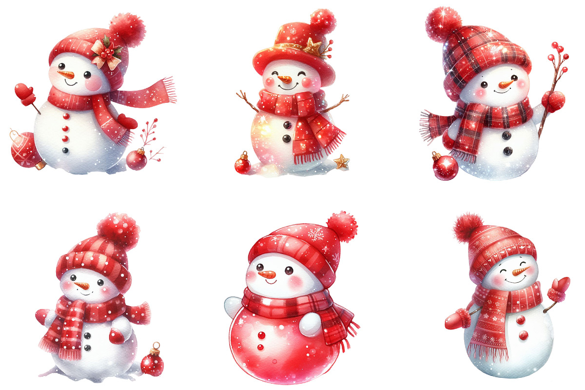 Red Cute Snowman Clipart, an Illustration by DreamCafeArt (Photo 4 of 5)
