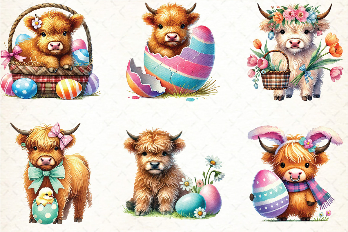 Easter Highland Cow Sublimation, an Illustration by DreamCafeArt (Photo 2 of 5)