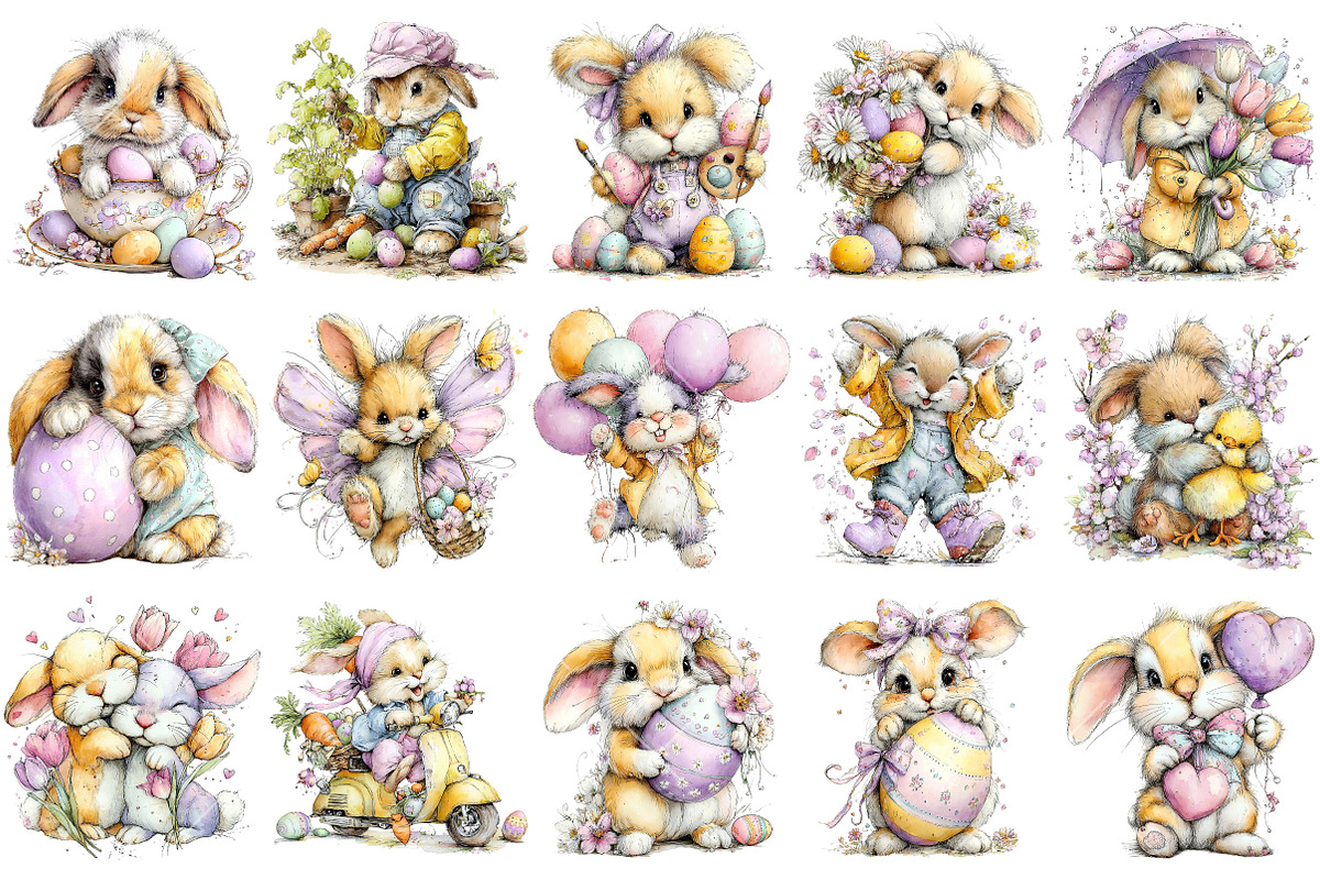 Whimsical Easter Bunny Clipart, an Illustration by OK Design (Photo 3 of 6)