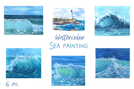Watercolor Clipart, Ocean watercolor