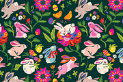 Folk Garden Easter Bunnies, a Pattern Graphic by PenguinHouse (Thumbnail 3 of 6)