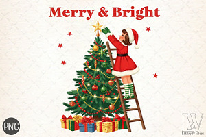 Vintage Christmas PNG, Merry & Brigh, an Illustration by Libby Wishes