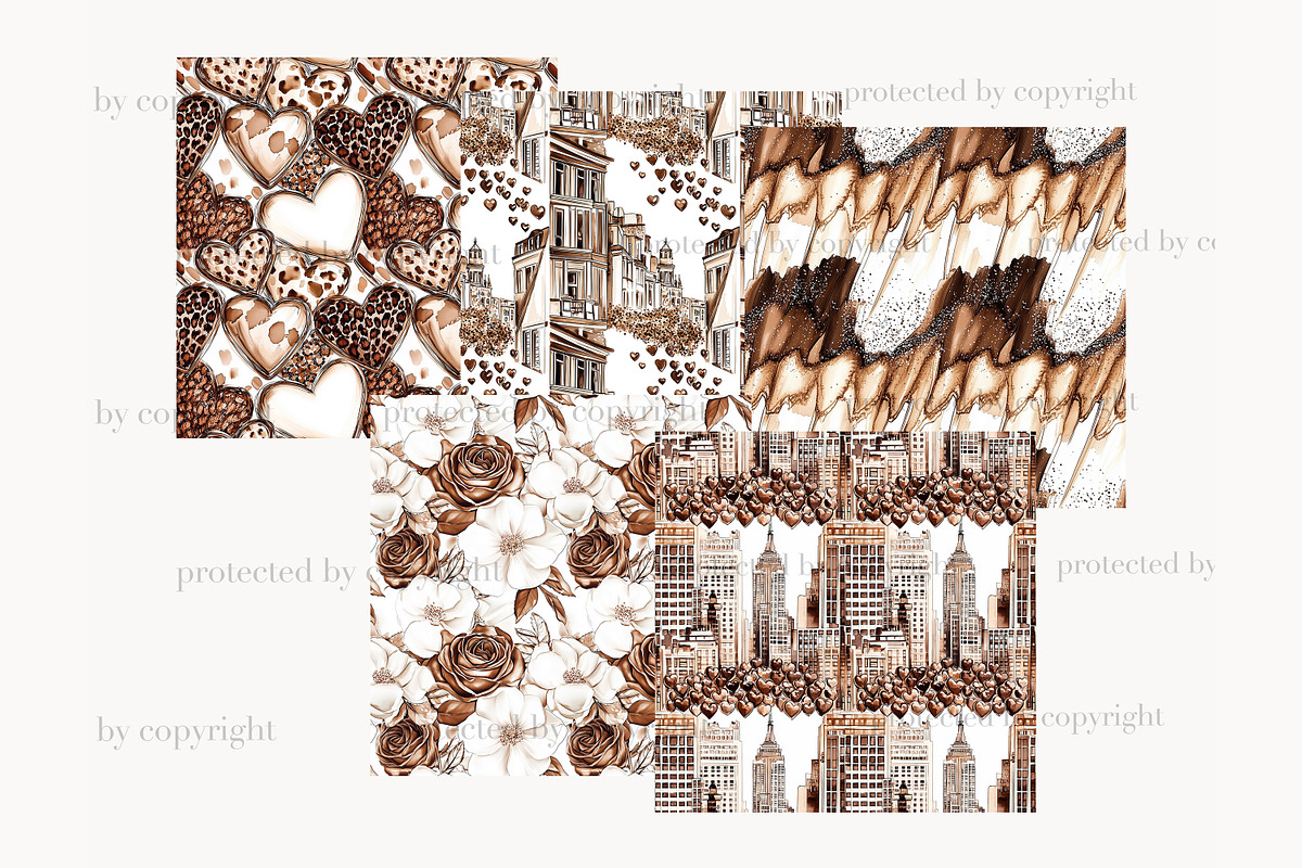 Mocha Valentine's Day Digital Paper, a Pattern Graphic by GlamArtZhanna (Photo 4 of 4)