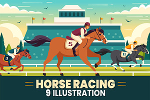 9 Horse Racing Illustration, a Sport Illustration by denayunebgt