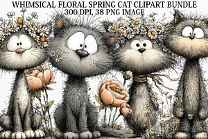 Whimsical Floral Spring Cat Clipart, a Seasonal Illustration by Canvas Craft