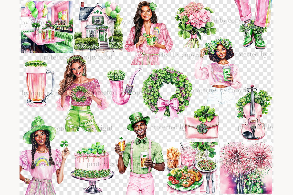 Pink St. Patrick’s Day Clipart, a Seasonal Illustration by GlamArtZhanna (Photo 6 of 6)