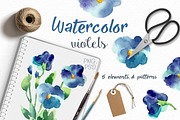 Watercolor violets, a Decorative Illustration by Colibri Watercolor (Thumbnail 1 of 6)