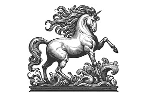 Majestic Unicorn engraving vector, an Animal Illustration by AlexArt