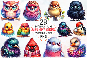 Funny Grumpy Birds Clipart, an Animal Illustration by RobertsArt