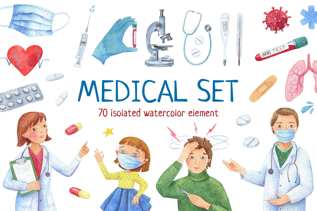 Medical watercolor clip art, a Healthcare Illustration by Kattarina Po (Photo 1 of 6)